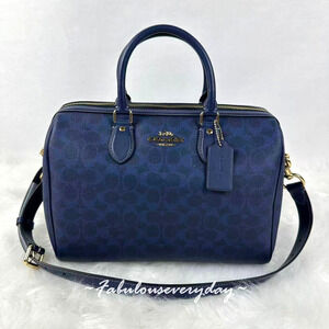 Coach Rowan Large Satchel Bag Shoulder Bag Signature Canvas/Gold/Navy CEY74 NWT